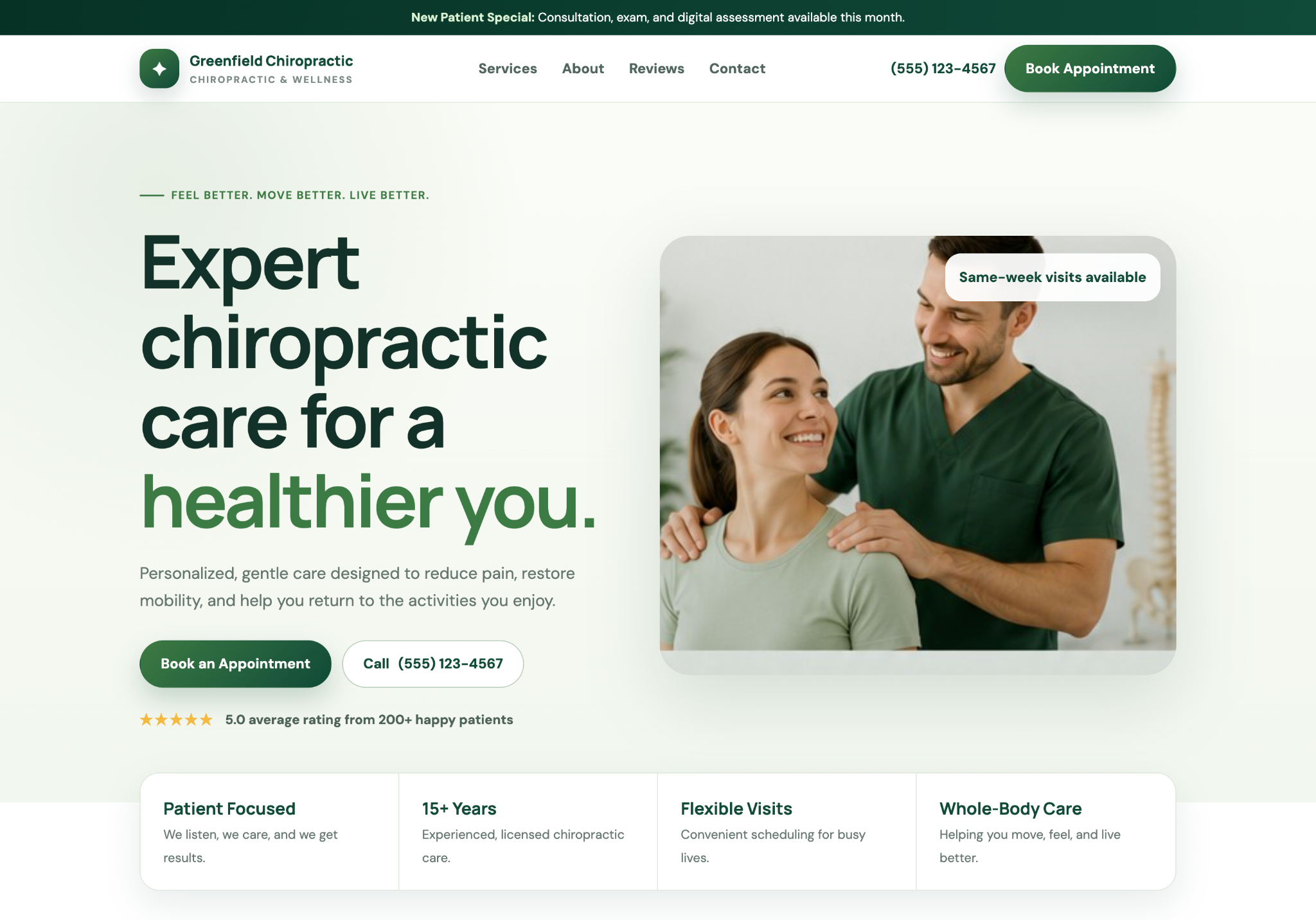 Example redesigned chiropractic website screenshot