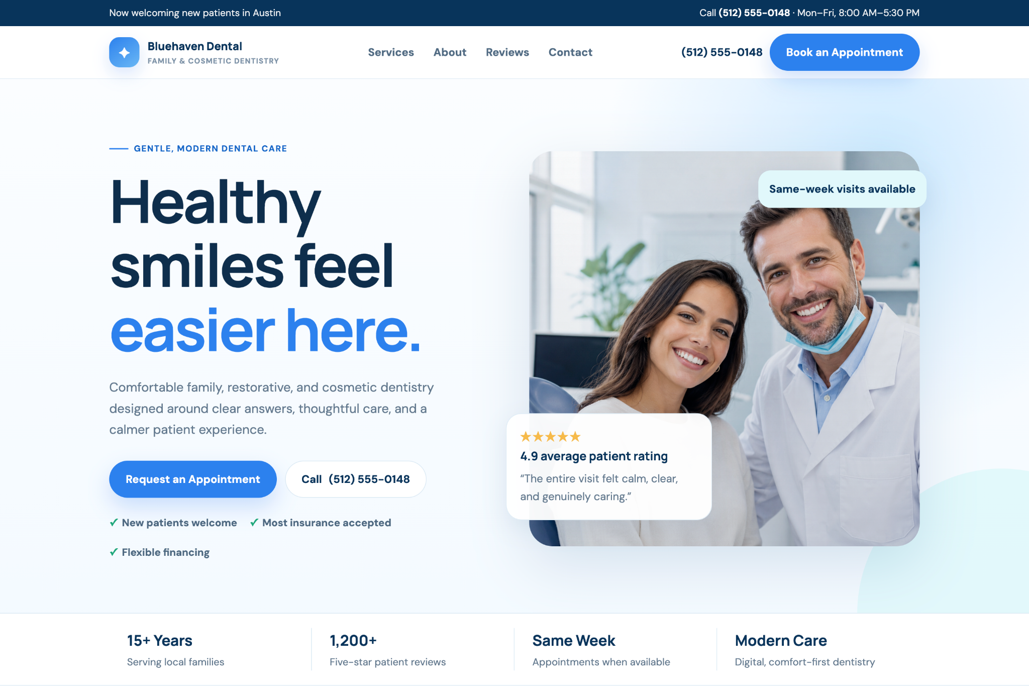 Example redesigned dental website screenshot
