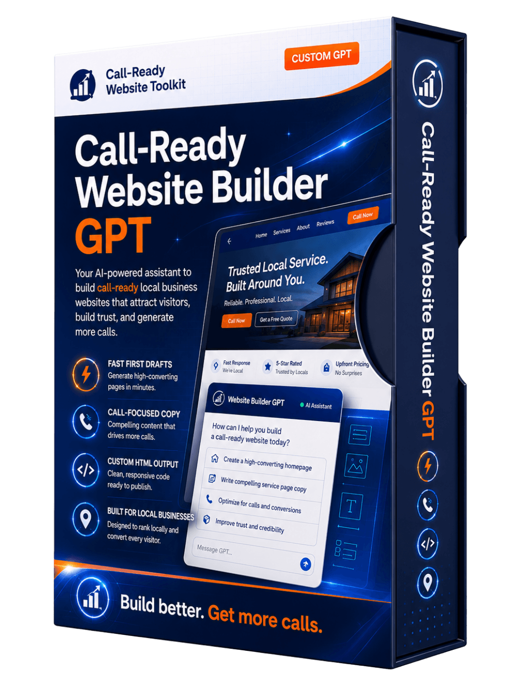 Call-Ready Website Builder GPT software box mockup